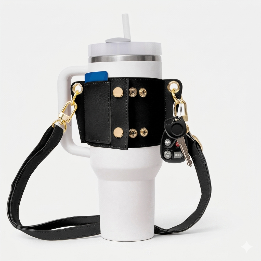 Water Bottle Handle Shoulder Strap PU Leather Tumbler