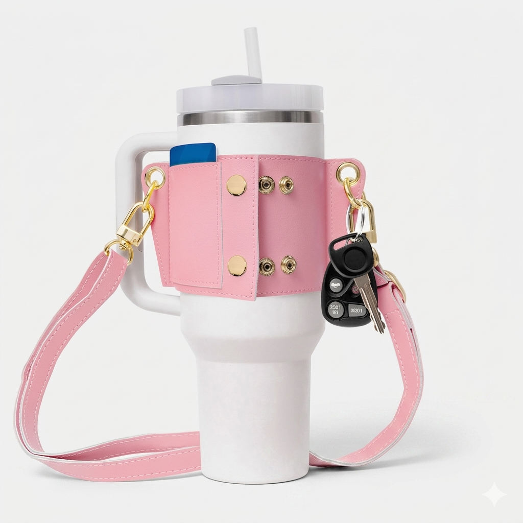 Water Bottle Handle Shoulder Strap PU Leather Tumbler