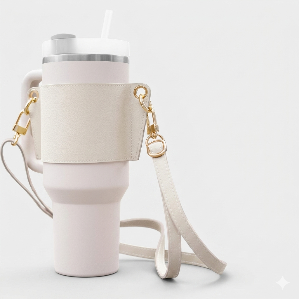Water Bottle Handle Shoulder Strap PU Leather Tumbler